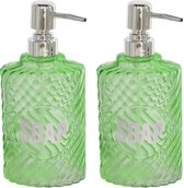 2x stuks zeeppompjes/zeepdispensers appeltjesgroen van glas 500 ml - Badkamer/keuken zeep dispenser