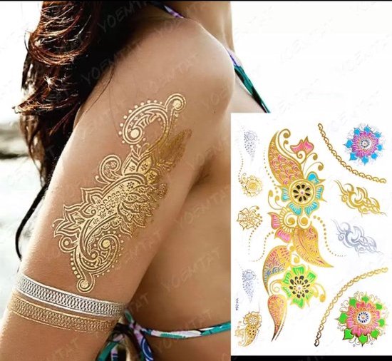 Activeren mooi Odysseus Nep tattoo – fake - tattoo - kleurrijke metallic tattoo's - festival tattoos  -... | bol.com