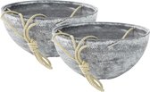 Set van 2x stuks hangende bloempot/plantenpot schalen gerecycled kunststof/steenpoeder betongrijs dia 35 cm en hoogte 17 cm - Voor buiten