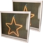 Set van 2x stuks verlichte neon sterren/kerststerren decoratie 200 lampjes warm wit 54 cm - Verlichte hangdecoraties
