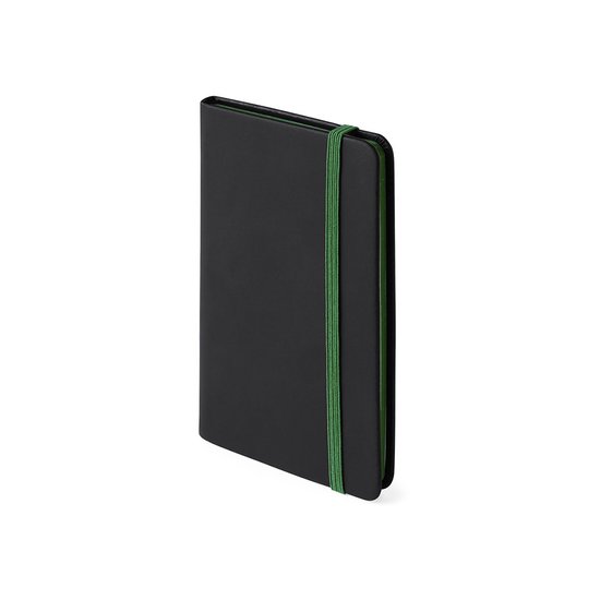 Schriften/notitieboekje pu-leer kaft groen met elastiek 9 x 14 cm - 80x gekleurde blanco paginas - opschrijfboekjes