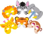 Masker safari dieren - set van 6 - leeuw zebra olifant giraf tijger aap - kinderfeest dieren thema
