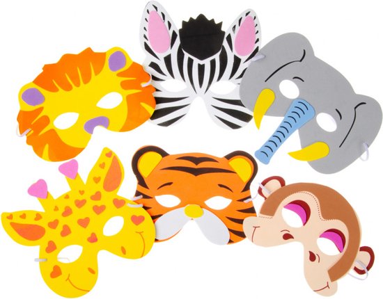 Masque animaux safari - lot de 6 - lion zèbre éléphant girafe singe tigre -  thème... | bol