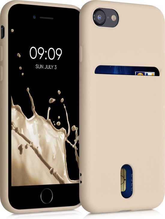 kwmobile telefoonhoesje geschikt voor Apple iPhone SE (2022) / iPhone SE (2020) / iPhone 8 / iPhone 7 - Zachte TPU case met kaarthouder en silicone coating - In parelmoer