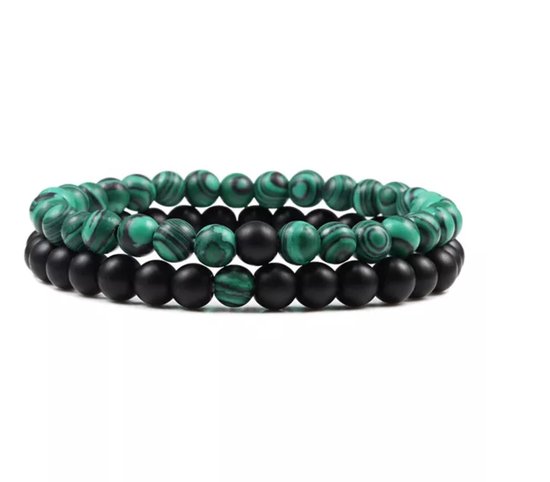 Trendy Afstand Armband | Natuursteen Koppels | Groen - Zwart 6 mm | Cadeau