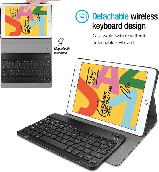 Bluetooth Toetsenbord Voor IPad 9e/8e/7e Gen, Air 3, Pro 10.5 – QWERTZ Met 7-kleurige Verlichting, Magnetisch Afneembaar