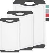 Thingles® Set van 3 Snijplanken - Kunststof, BPA-Vrij, Antislip met Sappleuf en Handgreep - Vaatwasmachinebestendig - Zwart/Wit