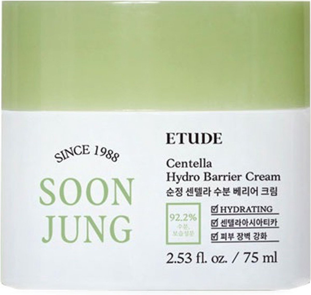 Soon Jung Centella Hydro Barrier Cream - Since 1988 - Etude Korean Skin Beauty - 75ml Gezichtsverzorging - Rosacea - Rode vlekken in gezicht - Centella Asiatica