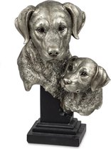 Hond - Beeld - Met Pup -23x15x10cm - Polyserin - Antiek Zilver