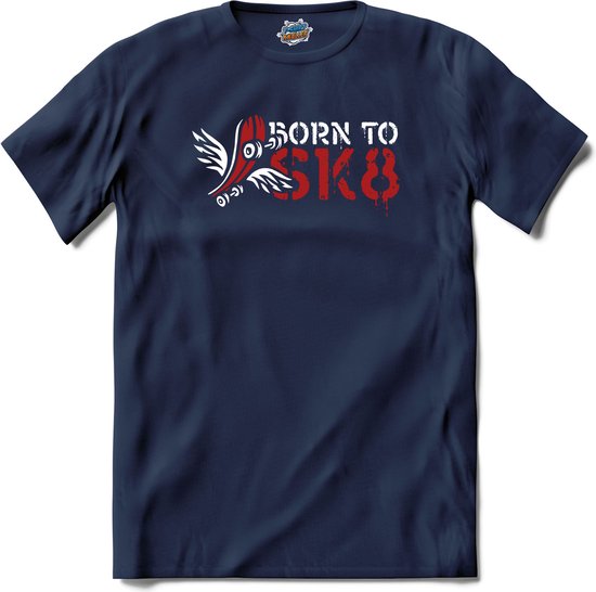 Born To SK8 | Skaten - Skateboard - T-Shirt - Unisex - Navy Blue - Maat XL