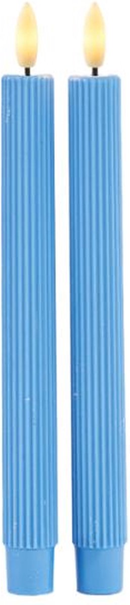 Sirius Smilla - rechargeable - set van 2 oplaadbare blauwe dinerkaarsen - met ribbel structuur - ø 2 cm, hoogte 25 cm