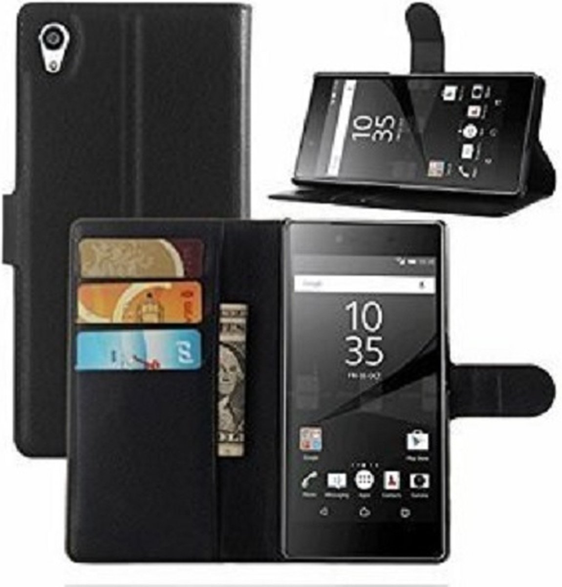 Sony Xperia Z5 Hoesje Met Pasjeshouder Bookcase Zwart