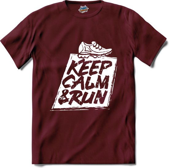 Keep Calm & Run | Hardlopen - Rennen - Sporten - T-Shirt - Unisex - Burgundy - Maat S