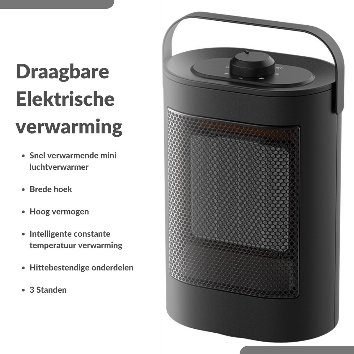 Elektrische Kachel - Keramische Verwarming - Energiezuinige Heater - Ventilatorkachel met Thermostaat - Terrasverwarmer - 750/1500W - Zwart – foto 2