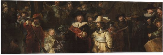 Vlag - De Nachtwacht, Rembrandt van Rijn, 1642 - Oude Meesters - 90x30 cm Foto op Polyester Vlag