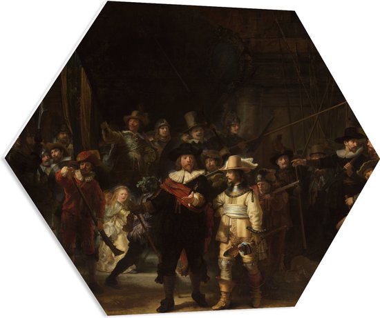 PVC Schuimplaat Hexagon - De Nachtwacht, Rembrandt van Rijn, 1642 - Oude Meesters - 70x60.9 cm Foto op Hexagon (Met Ophangsysteem)