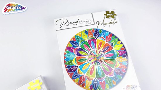 Kit de Puzzles Ronds Grafix 1000 pièces | 4 Puzzles pour Enfants et Adultes avec Boîte de Rangement de Haute Qualité | Motifs de Lions Colorés, Mandalas, Tropiques et Villes du Monde | Circulaire