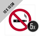 Pictogram/ sticker | E-sigaret verboden | 10 x 10 cm | Elektronische sigaret | Tabak | Rookverbod | Sigaretten | Verbodsbord | Vape | Dampen | 5 stuks
