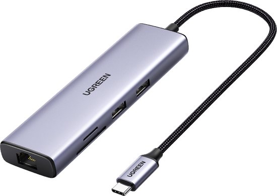 UGREEN 7-in-1 USB-C Hub Adapter met 2x USB-A 5Gbps, HDMI 4K@60Hz, Ethernet 1000Mbps, SD/MicroSD kaartlezer