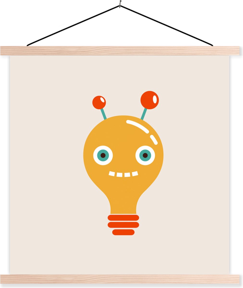 Posterhanger incl. Poster 120x120 cm - Schoolplaat - Robot - Gloeilamp - Gezicht - Antenne