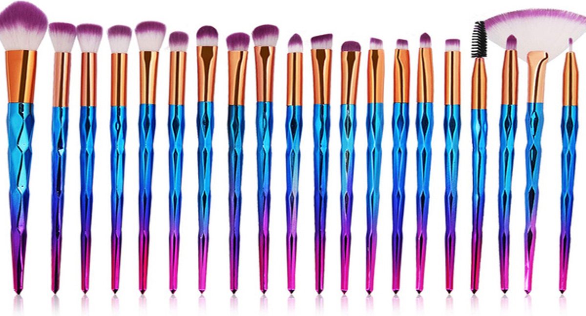 Borvat® | Make up Kwasten set 20 delig | Brush set | Kwasten reiniger | Rosé Blauw Met foundation kwast | Met poeder kwast | Met oogschaduw kwast