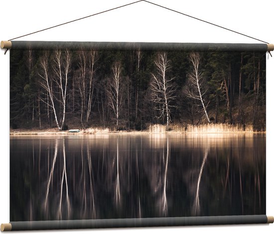 WallClassics - Textielposter - Kale Bomen aan het Water - 90x60 cm Foto op Textiel