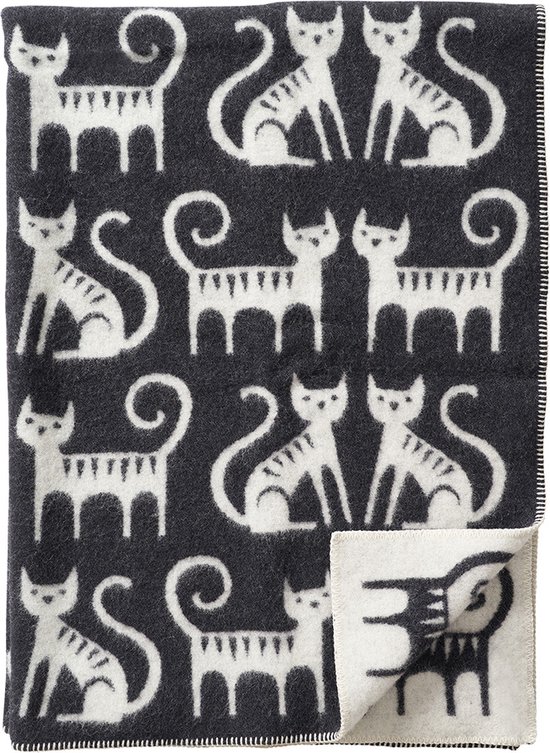Klippan - Couverture de vie éco laine d'agneau Chats - Couples de Cat - noir et blanc 180x130cm