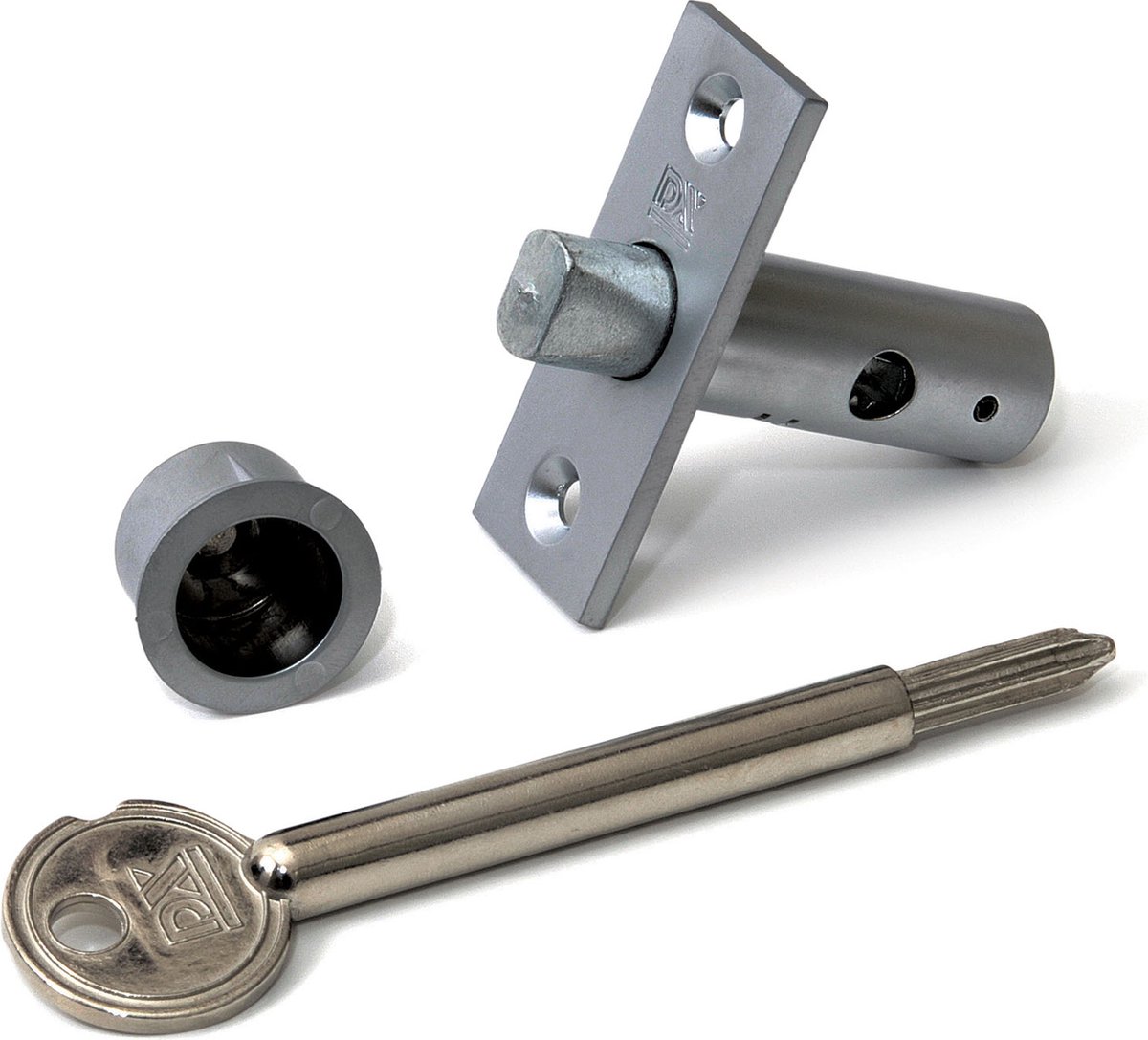 Insteekgrendel met stersleutel sluitpot lengte 55 mm zilvergrijs