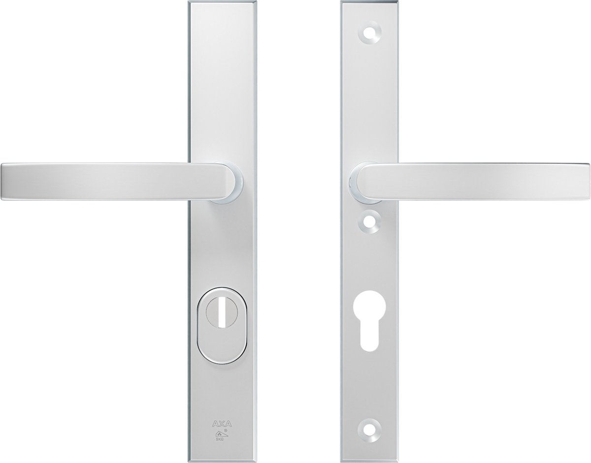 AXA Veiligheidsbeslag (Edge Plus) Smal Aluminium glad: Kruk-Kruk (model Blok) PC72 met kerntrekbeveiliging SKG***
