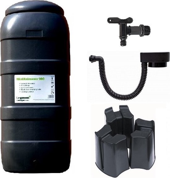 Luxe voordeelset 100L Zwart Rainsaver regenton + kraan + voet + vulautomaat| muurmodel