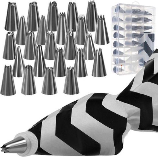 Robin Goods® 36-delige taartdecoratieset - Spuitzakken met spuitmondjes - Herbruikbare spuitzakken en spuittips - Roestvrijstalen decoratietool (Set - 38 stuks