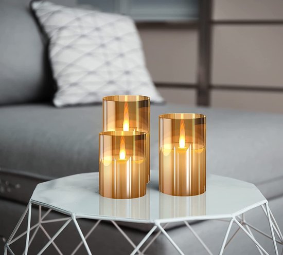 Nince LED Kaarsen Set van 3 - Bewegende Vlam - Goud - Dimbaar - Timer - Afstandsbediening - Wax ledkaars