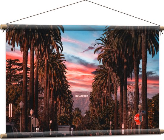 Textielposter - Los Angeles Hollywood met Palmbomen - 90x60 cm Foto op Textiel