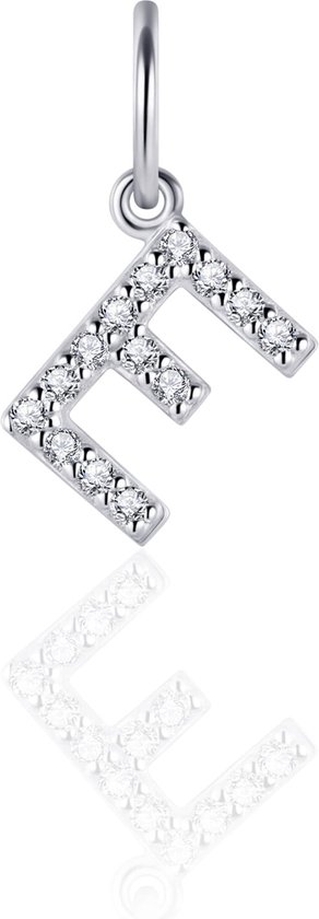 Gisser Jewels - Hanger excl. Collier - Letter E met Zirkonia - 8mm - Gerhodineerd Zilver 925