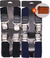 Safekeepers bretels heren - 2 stuks - Bretels - bretels heren volwassenen -  2 bretellen voor mannen - 4 clips - bretels heren met brede clip 2 Stuks - 1 x Zwart en 1 x blauw