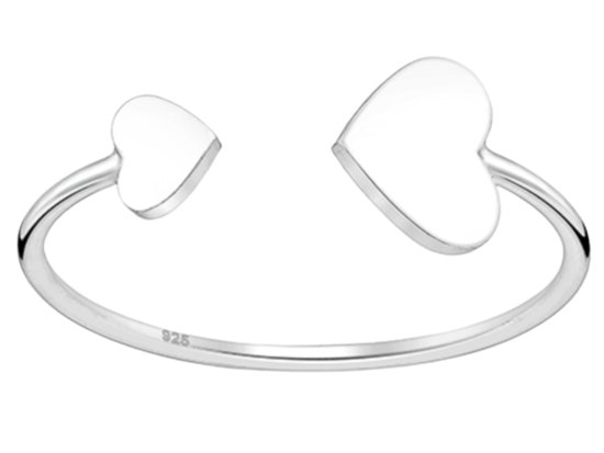 Joy|S - Zilveren hartjes ring - verstelbaar (maat: zie omschrijving) - hartje aanschuifring - t7