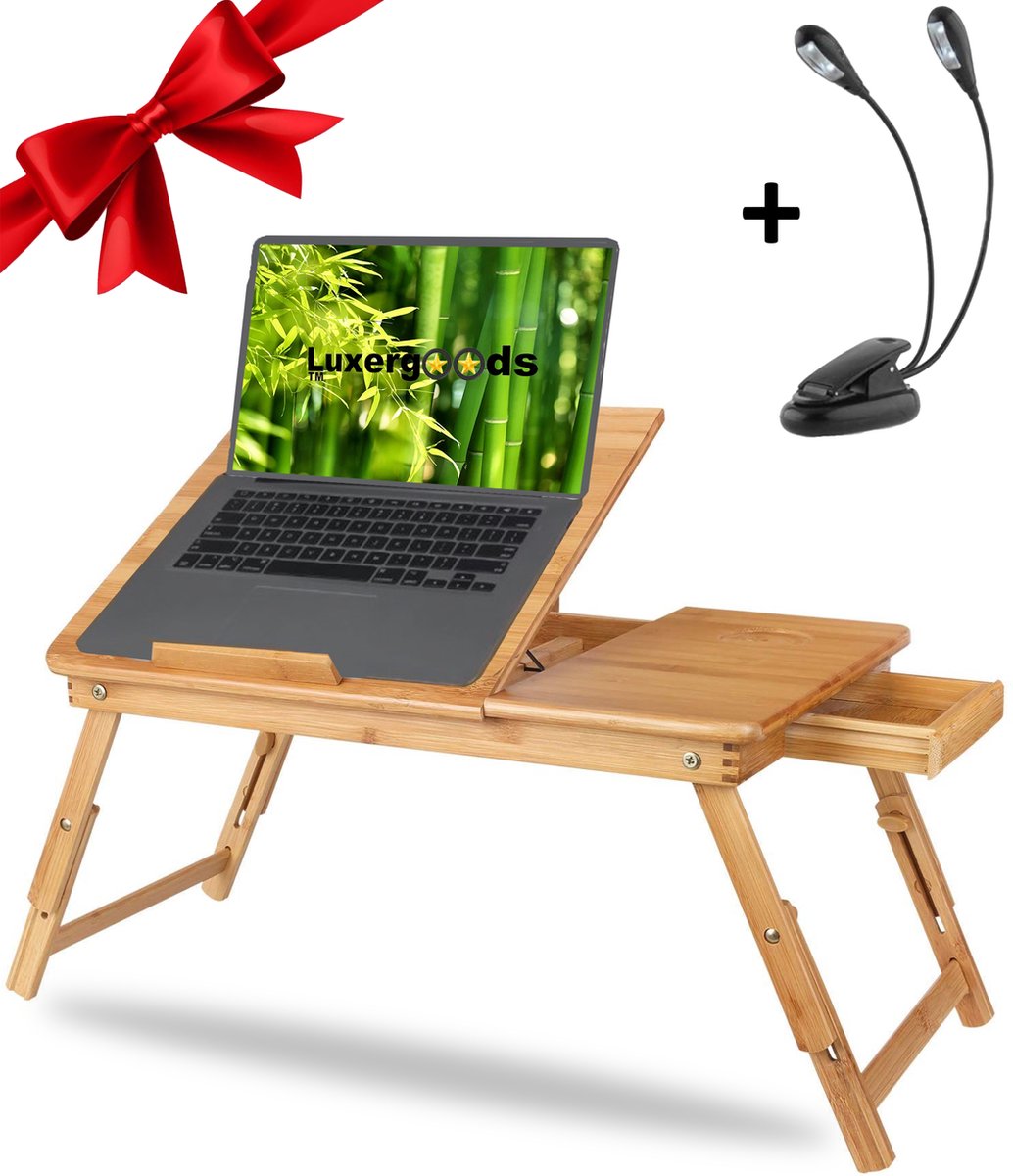 Lenx 2 IN 1 Bedtafel/Laptopstandaard - 100% BAMBOE - Nieuw Model - Cadeautip - Laptoptafel - Bank tafeltje - Laptop verhoger - Lenx