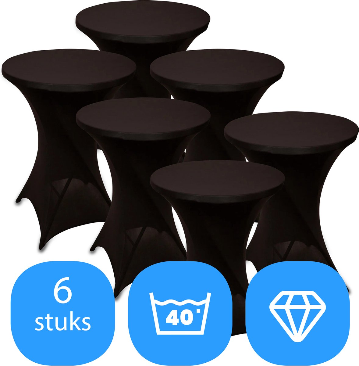 Statafelrok Zwart x 6 – ∅80-85 x 110 cm – Statafelhoes Stretch 6 Stuks – Tafelhoezen voor Statafel Sta Tafel Hoes | Staantafelhoes - Geschikt voor Horeca Evenementen | Cocktailparty | Trouwerij
