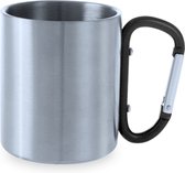 Mug avec mousqueton - Avec oreille - Gobelet - Double paroi - 210 ml - Acier inoxydable - noir