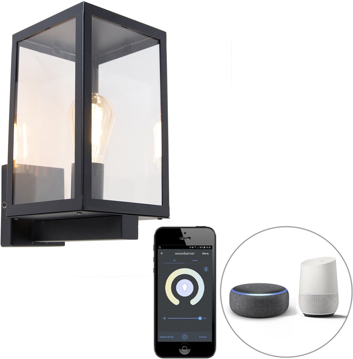 QAZQA rotterdam - Moderne Dimbare LED Smart Wandlamp incl. wifi met Dimmer voor buiten - 1 lichts - L 21 cm - Zwart - Buitenverlichting