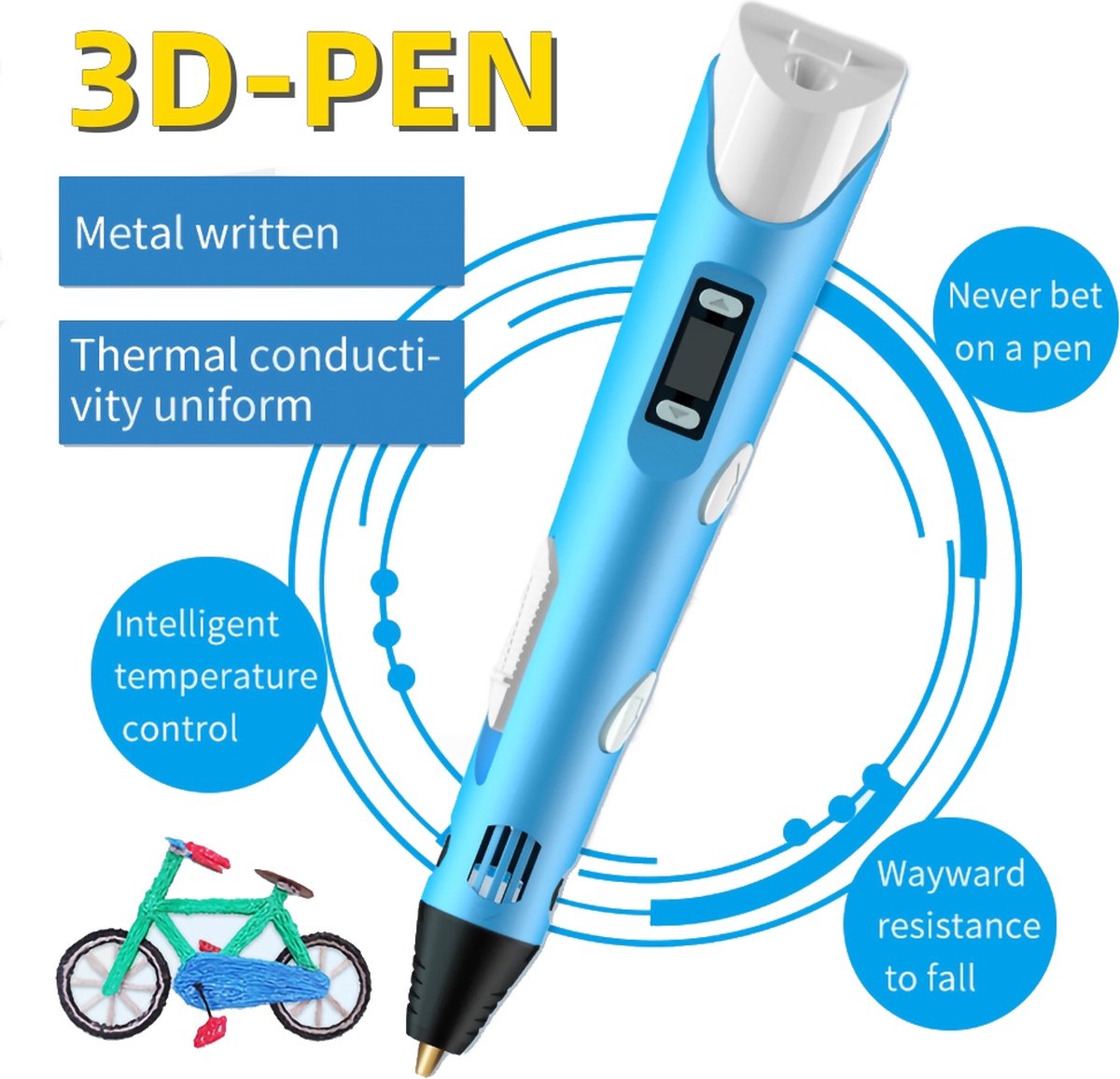 Rainbecom - 3D Pen Starterpakket - Inclusief 9 meter PLA Filament - Blauw