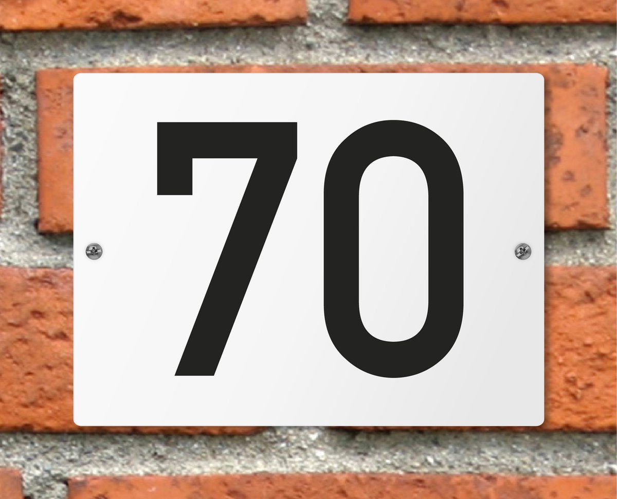 Huisnummerbord wit - Nummer 70 - standaard - 16 x 12 cm - schroeven - naambord - nummerbord - voordeur