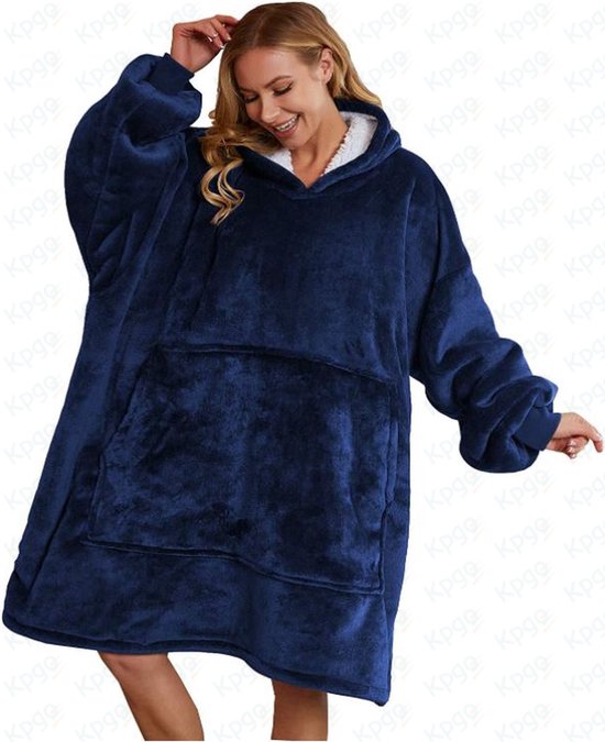 Cuddle Hoodie - Plaid met mouwen - Fleece plaid - Cadeau voor man - Vaderdag cadeau – vaderdag geschenk – vaderdag cadeuapekket - Snuggie - Hoodie deken - Hoodie - Kpgo - Donker Blauw