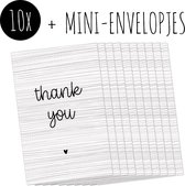 10x Minikaartjes + Mini-envelopjes | THANK YOU | kleine kaartjes met kraft enveloppen