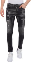 Paint Splatter Destroy Jeans Stonewash Heren - Slim Fit -1084- Zwart