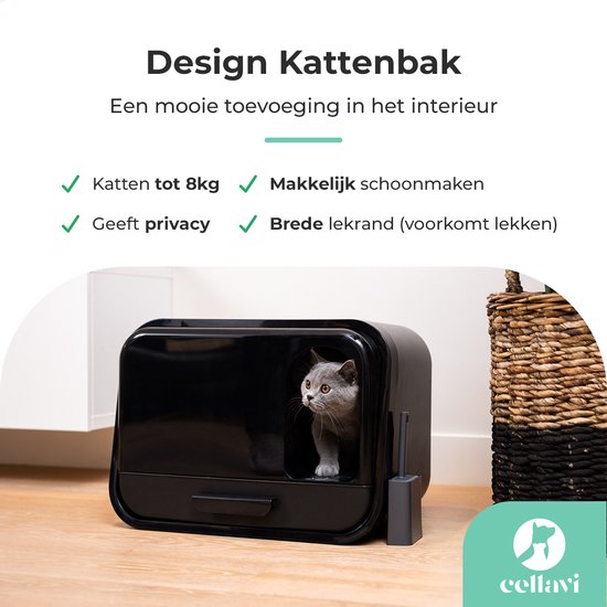 Cellavi Design Kattenbak - Incl. Schep – XXL – Voor Grote Katten -  XL Groot – Litter