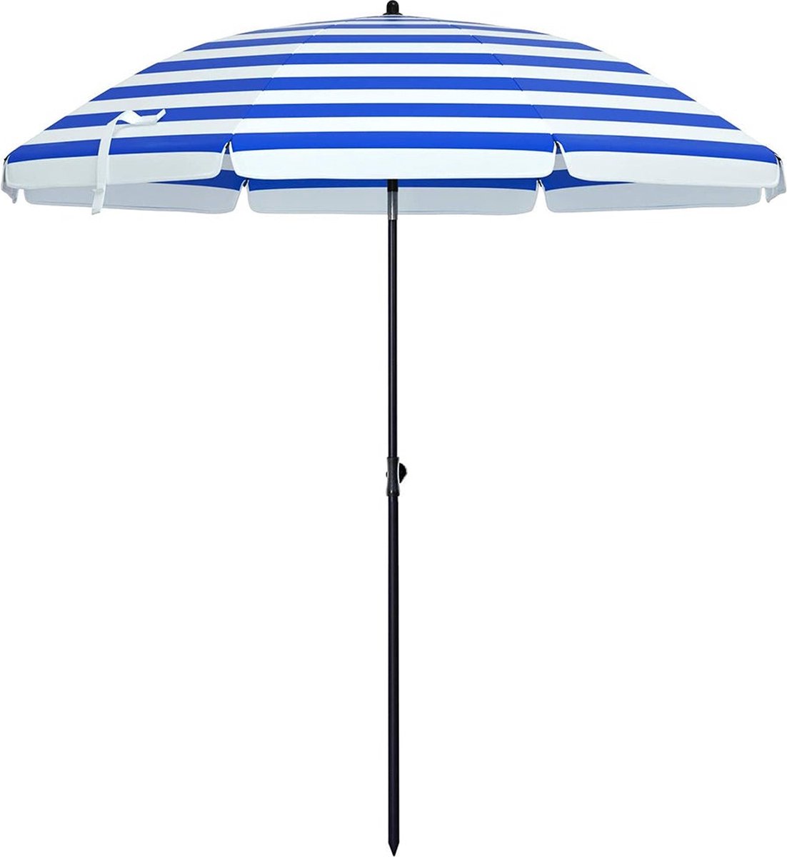 Parasol - Voor strand - Tuinscherm - Uv-bescherming tot UPF 50+ - Kantelbaar - Met draagtas - Gestreept blauw, wit