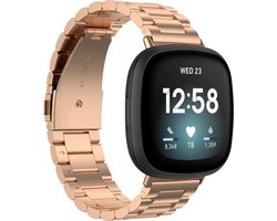 By Qubix - Compatible Fitbit bandje - geschikt voor Fitbit Versa 3/4 & Sense 1/2 metalen schakelbandje - Rosé goud Smartwatchbandje bandje Armband Polsband Strap Band Watchband