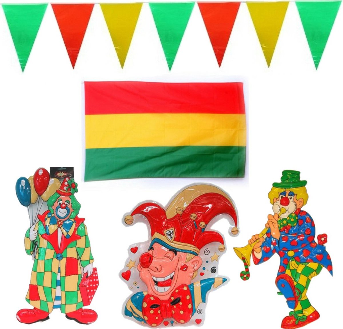 Carnaval versiering XLpakket Vlag/Puntvlaggetjes/Wand decoraties rood/geel/groen bol Carnaval versiering XLpakket Vlag/Puntvlaggetjes/Wand decoraties rood/geel/groen bol
