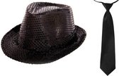 Toppers in concert - Boland - Verkleedkleding set - Glitter hoed/stropdas zwart volwassenen